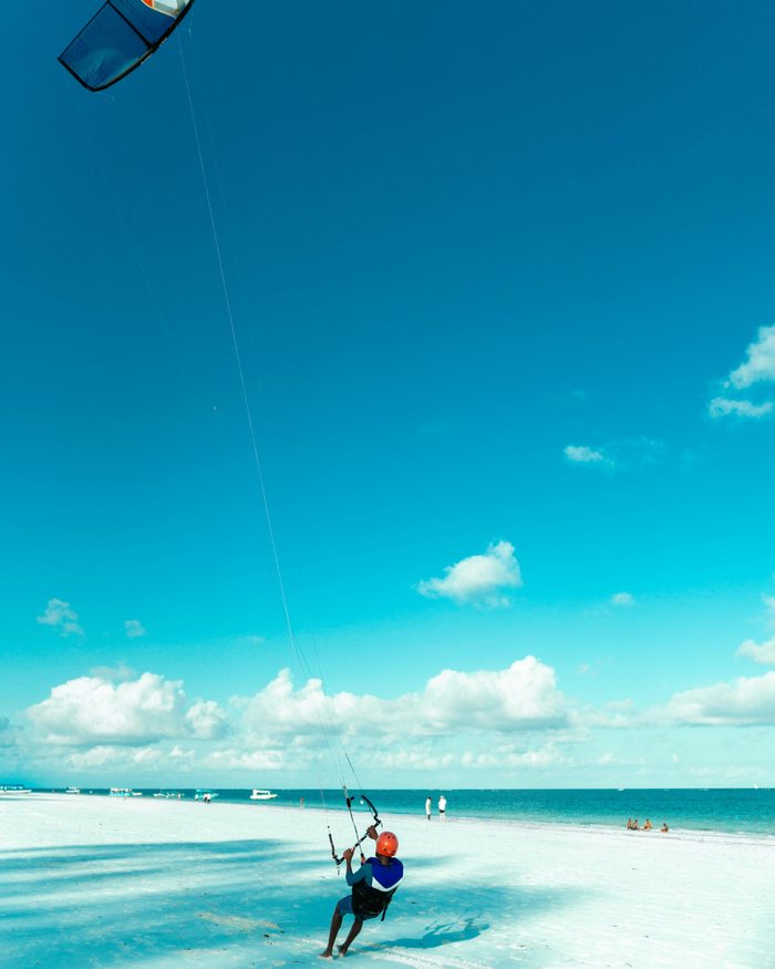 Kitesurfer over the coastal water near Papillon Lagoon
